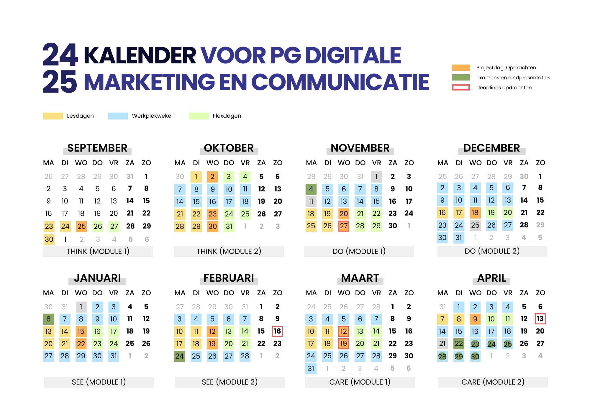 de kalender voor het postgraduaat digitale marketing en communicatie voor desktop